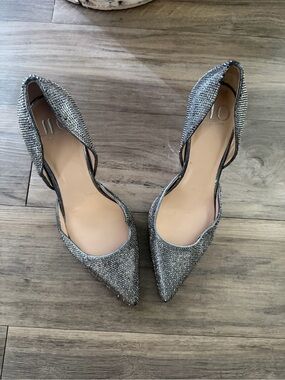 Sparkling Silver Pointed-Toe D'Orsay Flats